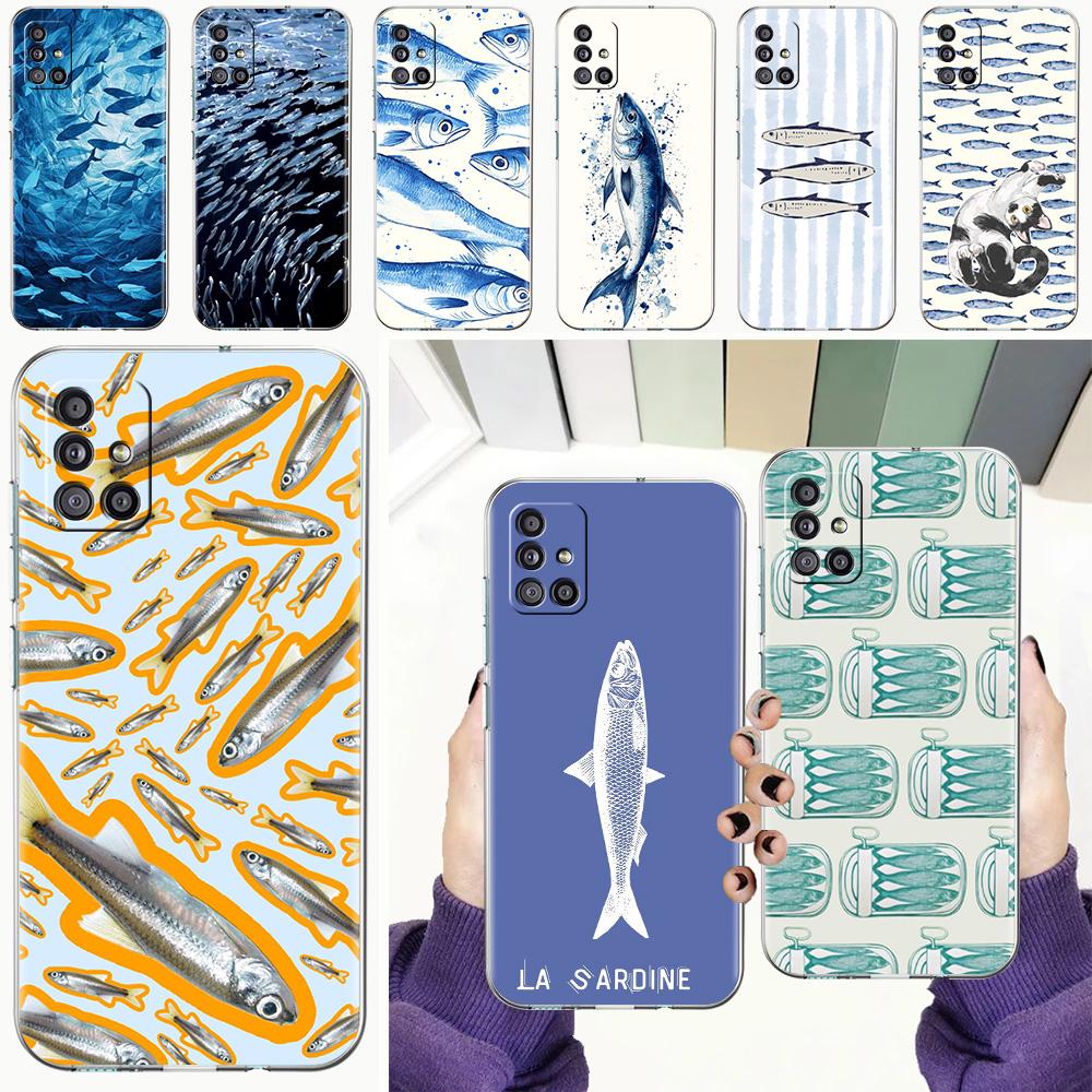 Phone Case For Samsung A15 A13 A35 A55 A51 A71 A41 A31 A21S A05 A17 A23 A25 A33 A53 A73 5G A07 4G Cover Sardines Aquatic Product