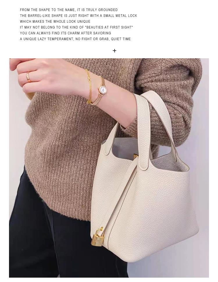 Genuine Leather Women's Bucket Bag - TOGO Cowhide Casual Fashion Handbag