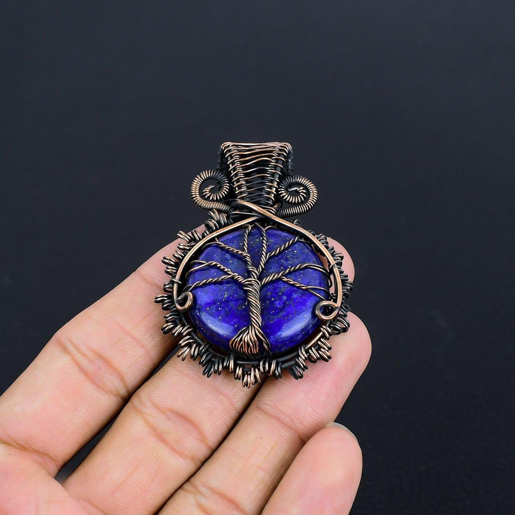 Lapis Lazuli Pendant Handmade Gemstone Jewelry, 999 Copper Wire Wrapped Pendant ,Unique Design Jewelry Pendant