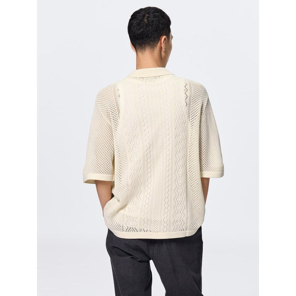 Uniqlo Gu Mesh Knit Open Collar Shirt  Short Sleeve 