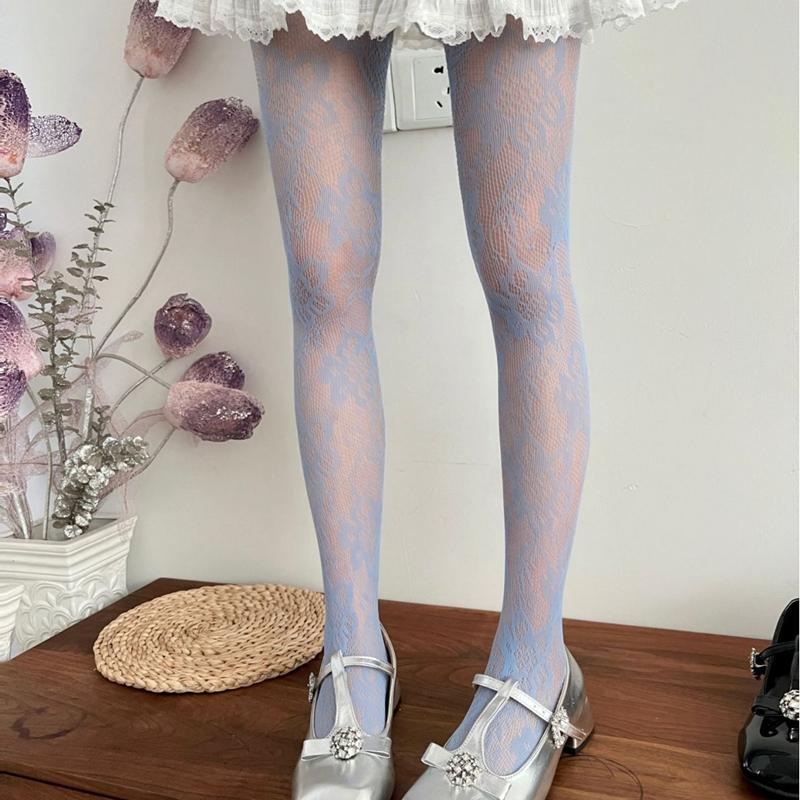 

7 Colors Sexy Women s Tights Summer Spring Fishnet Stockings Big Floral Fishnet Lace Breathable Leggings Y2k Party Pantyhose One Size небо синє кольору