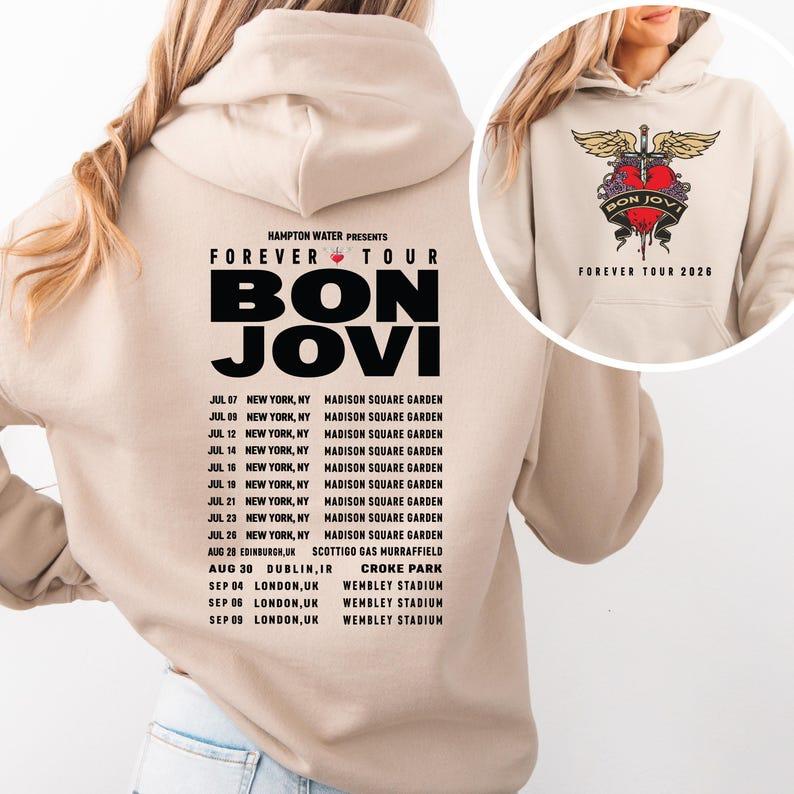 Bon Jovi Forever Tour Mikina Oboustranná Datumy Koncertů Mikina Pánská Dámská Streetwear Oversized Fleecová Teplá Mikina Tepláková souprava Dámské Pánské Oblečení