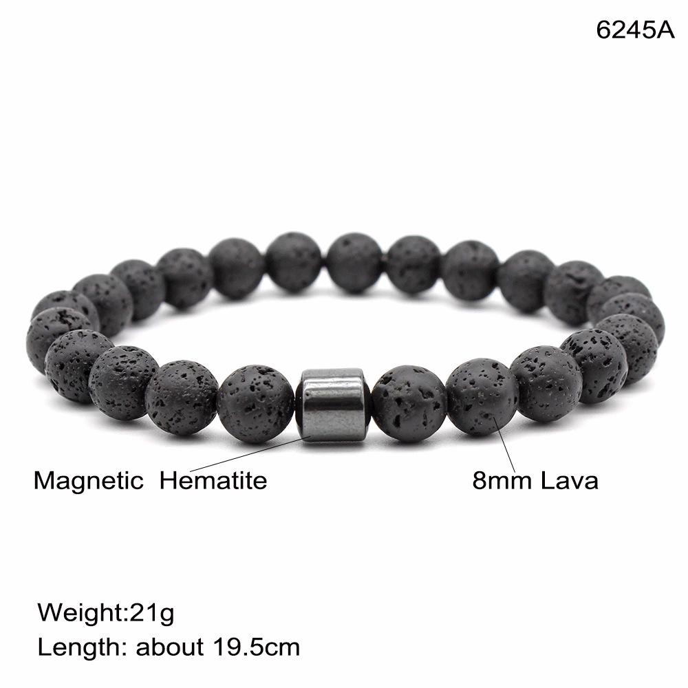 Tiger Eye & Volcanic Stone Men's Magnetic Hematite Beaded Bracelet