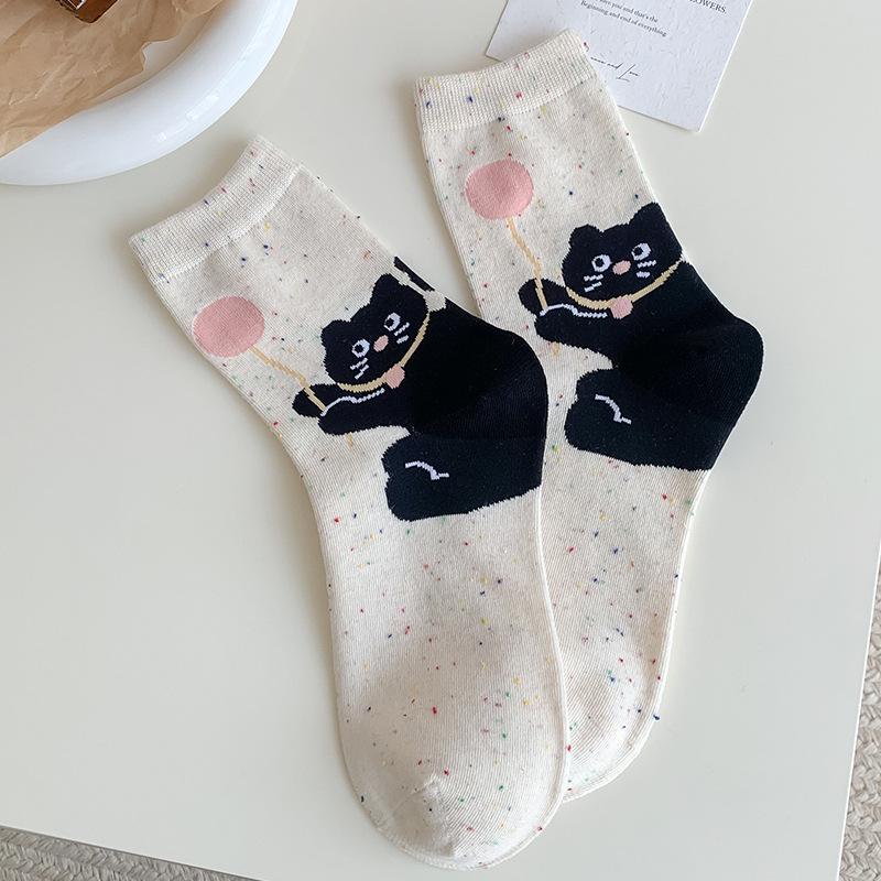 

Милые носки до середины икры для девочек с животным узором «Маленький медвежонок», весенне-осенние влагопоглощающие и дышащие хлопковые носки, универсальные длинные носки 1 pair
