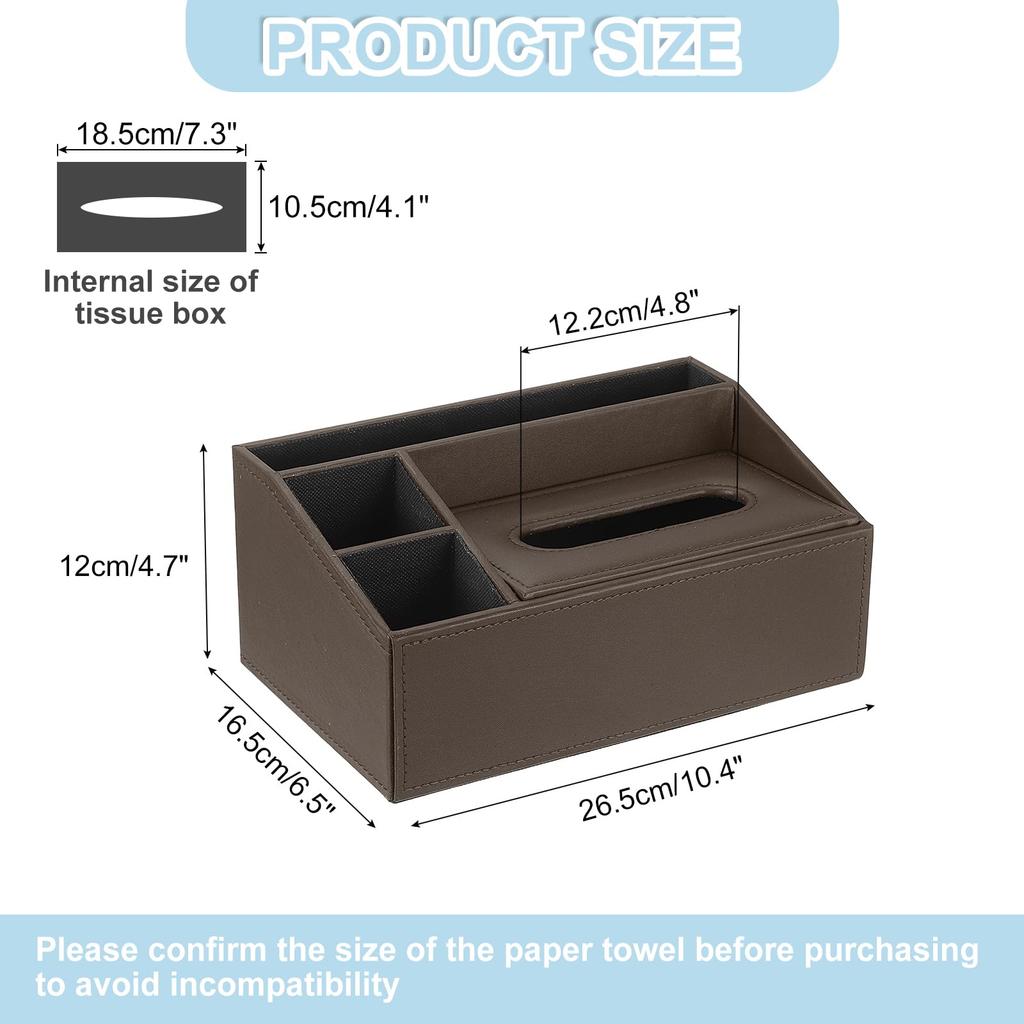 uxcell Magnetic Bottom Rectangular Tissue Box Cover, PU Leather, Tabletop Facial Tissue Dispenser for Bathroom, Bedroom, and Kitchen (Coffee, 26.5 x 1