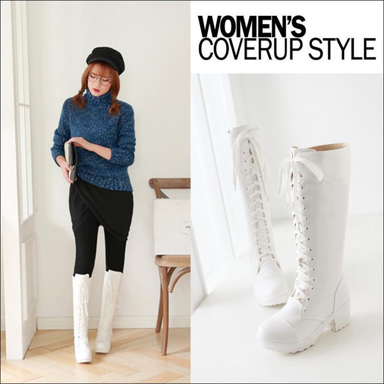 Trendy Women's High-Heeled Black Lace-Up Martin Boots - Autumn/Winter