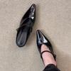Fashion New Elegant Pointed Toe Women Mules Shoes Sexy Black Buckle Strap Traf Casual Party Ladies High Heels Sandals Summer Slingbacks