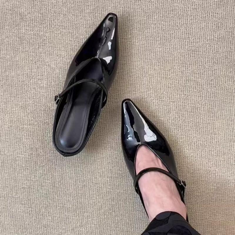 Fashion New Elegant Pointed Toe Women Mules Shoes Sexy Black Buckle Strap Traf Casual Party Ladies High Heels Sandals Summer Slingbacks
