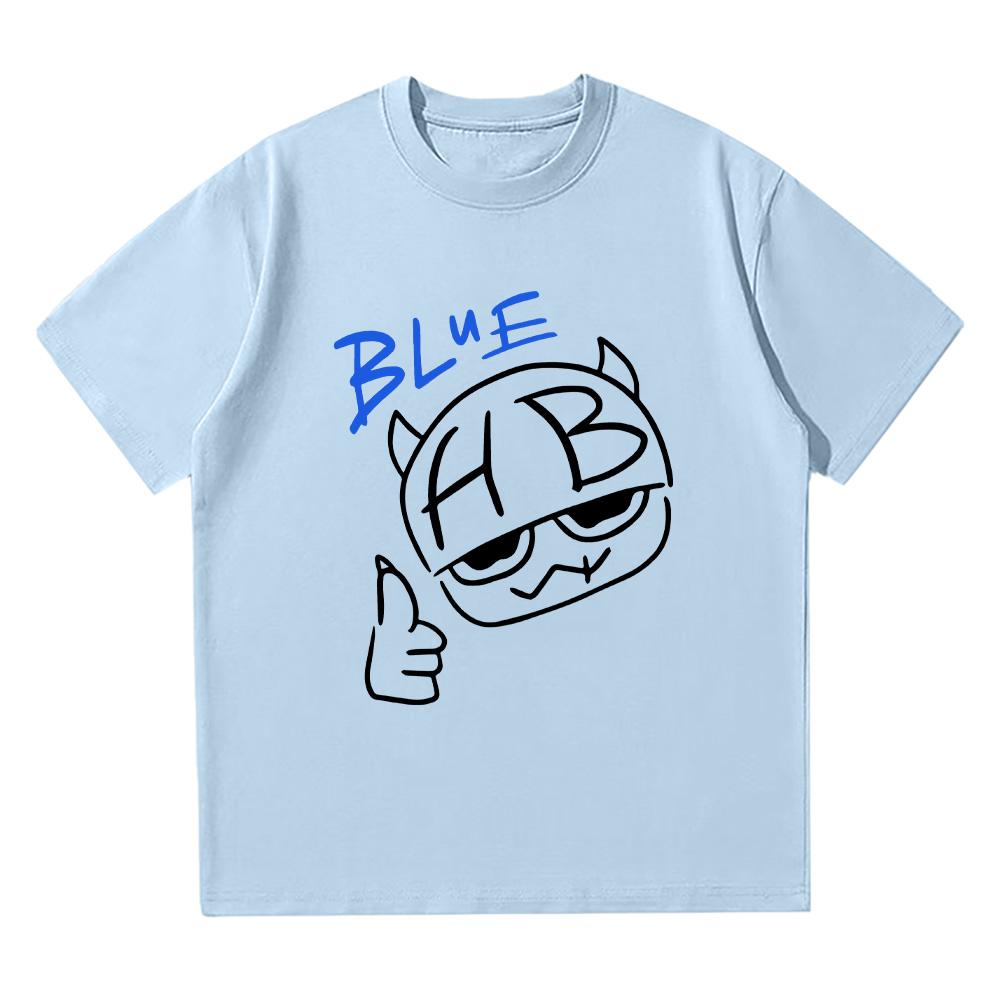 Hannah Bahng Blaues HB T-Shirt Herren Damen Baumwollqualität Kurzarm-Tees Männermode Cartoon Grafik T-Shirts Bequeme Kleidung