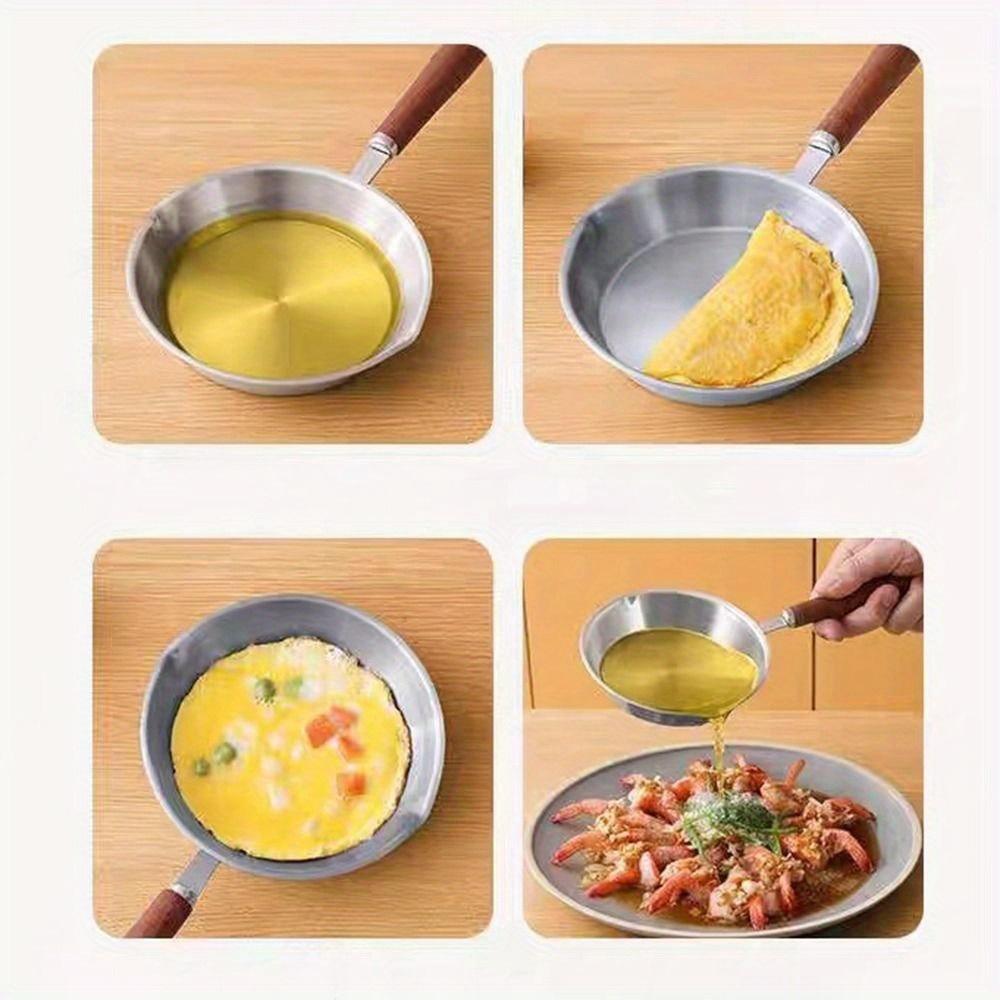 304 Stainless Steel Open Skillet Wooden Handle Butter Heating Pan New Frying Pan  Kitchen Supplies