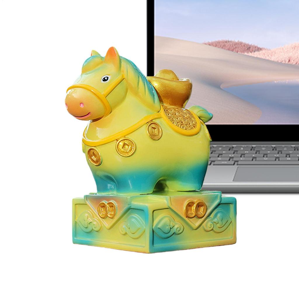 Little Horse Lucky Jade Seal Ornament Year Of The Horse Figurine Resin Good Luck Animal Sculpture For Lunar New Year Decor