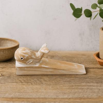 Door Stop Hand Carved Wooden Whale