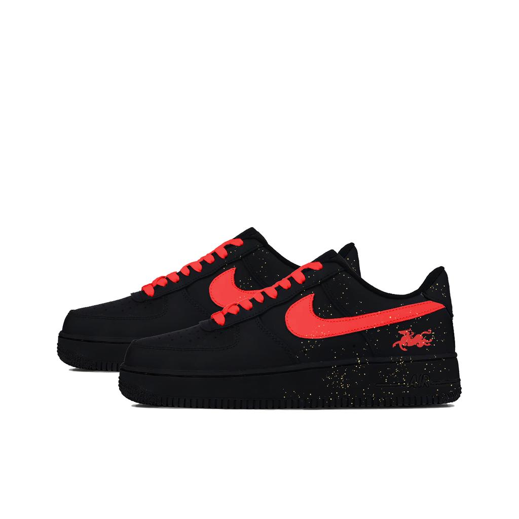 Nike Air Force 1 Good Fortune And Prosperity Leather Low top Skateboard Shoes Unisex Black Red CW2288-001(Team1039-)