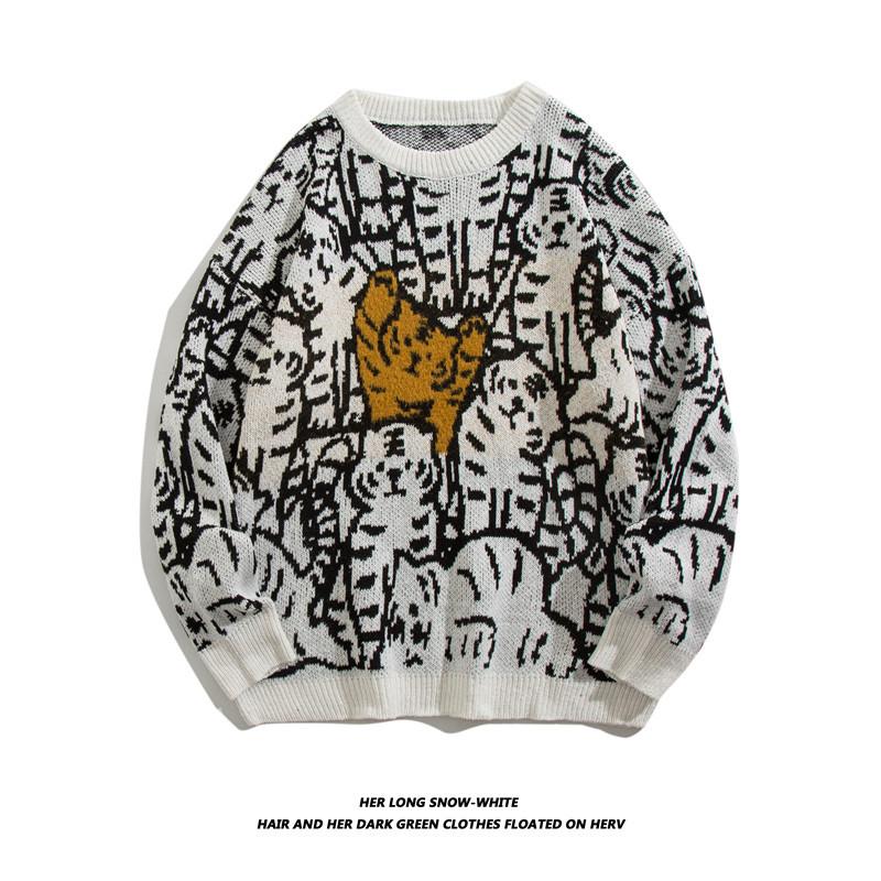 Japanischer Retro-Pullover mit Rundhalsausschnitt und Karomuster in Herzform für Männer und Frauen, locker sitzender Strickpullover für Studenten, trendige Marke, Paar im Lazy-Style