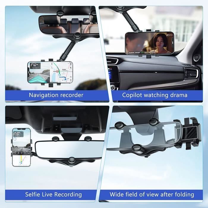 AJW-Support Téléphone Rétroviseur Voiture Universel Multifonctionnel Support Téléphone De Voiture Rotatif Et Rétractable Pour[1085]