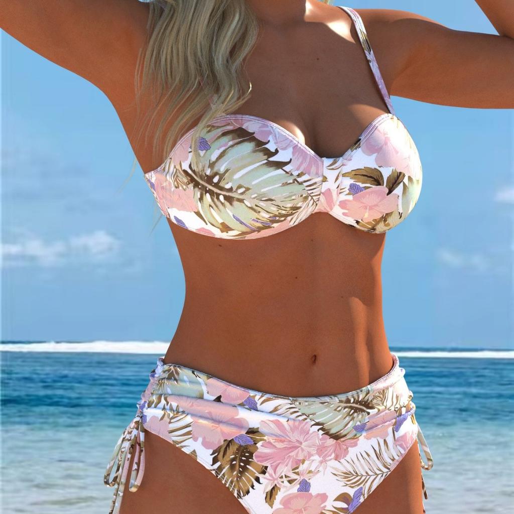 1011 nowy seksowny europejski i amerykański bikini z nadrukiem sznurowany kostium kąpielowy halter damski