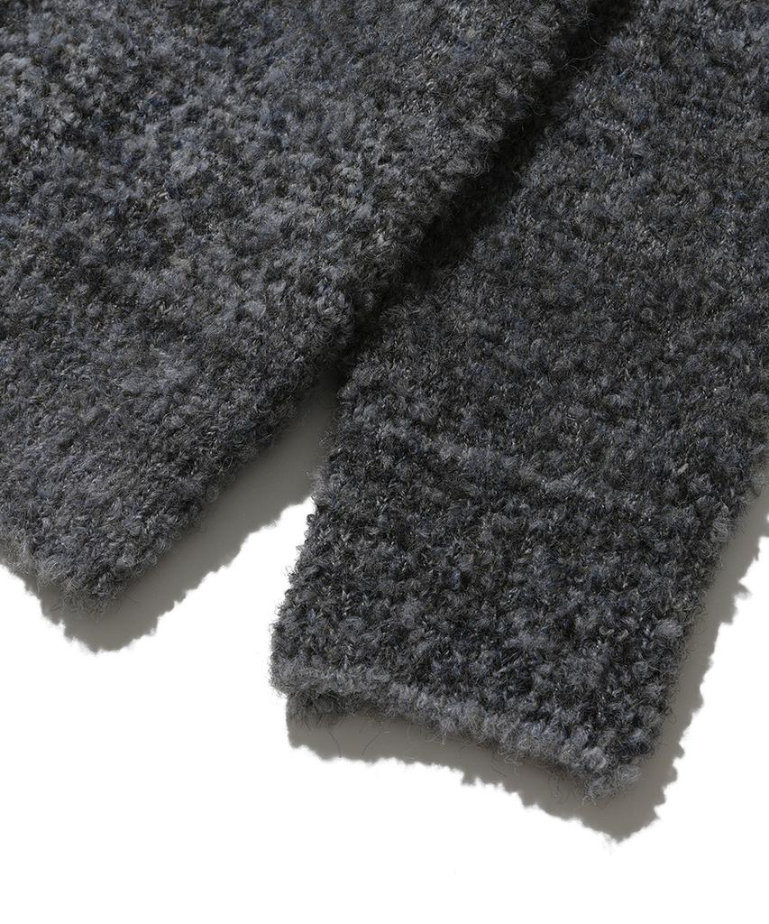 NODU Npn Gradient Boucle Two-Tone Striped Round Neck Long Sleeve Knit [Black]