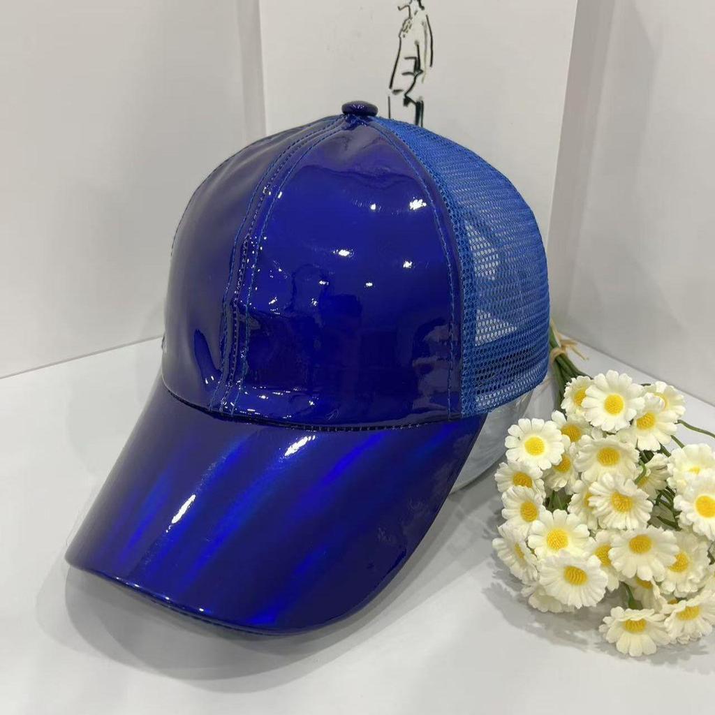 Laser PU Hat Solid Color Street Waterproof Duck Tongue Hat Sunshade Colorful Leather Baseball Hat PU Colorful