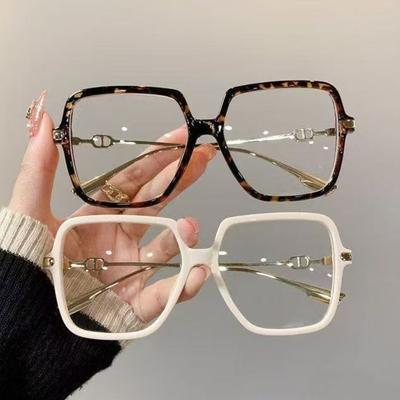 Mode Übergroße Blaulichtfilterbrille Retro Damen Metallrahmen Brille Trend Optische Computerbrille Retro Flaches Licht