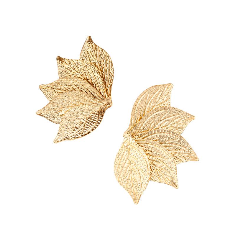 Retro Personality Exaggerated Leaf Shape Texture Stud Earrings Flower Light Luxury Niche Earrings Earrings