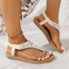 Fashion Clip Toe Bohemian Style Sandals for Women Fashion Mix Color Pearl Rome Sandals Woman 2025 New Flat with Non-Slip Beach Shoes