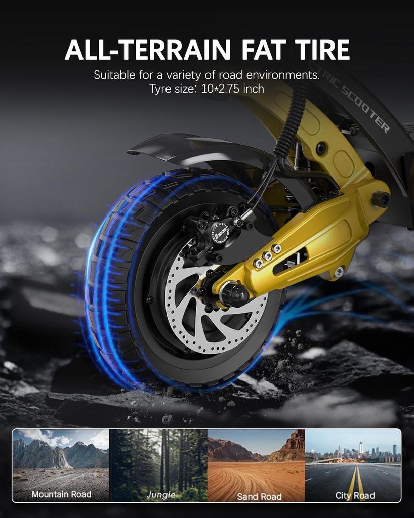 OOTD S30 Offroad Elektroroller 10" Reifen 1200W*2 Dualmotor 52V23.4Ah Akku 65km/h Höchstgeschwindigkeit 60km Maximale Reichweite