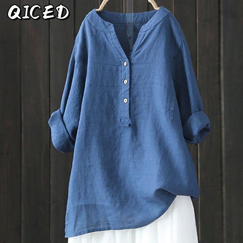 QICED Bluse e Camicie Casual da Donna con Scollo a V e Maniche Lunghe