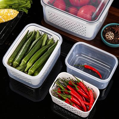 850/1750/3300ml 3 In 1 Double Drain Basket Multifunctional Kitchen Food Container With Lid Vegetable Fruit Washing Container Box