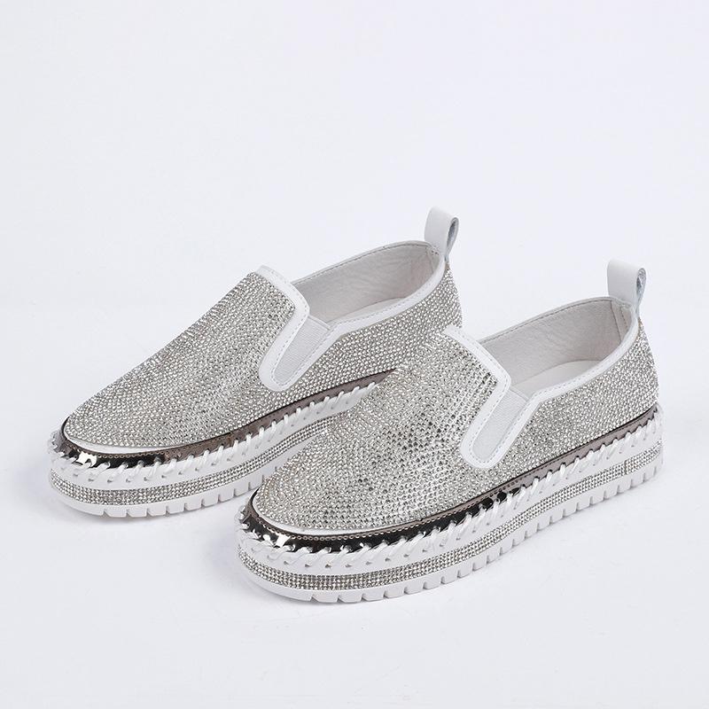 Модные женские туфли на плоской подошве с кристаллами женские блестящие мокасины на плоской платформе модные женские повседневные мокасины женская обувь 2024 40 5765₽