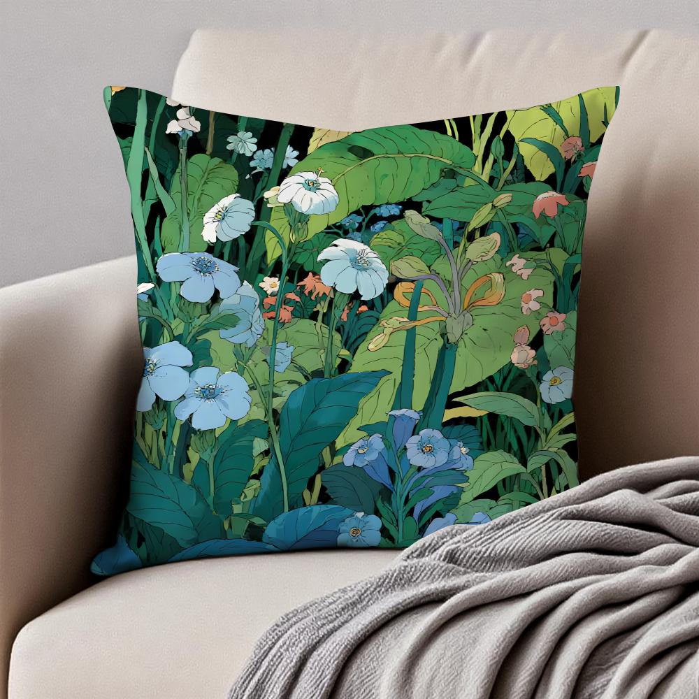 Floral illustration Cushion Cover Pillowcase Antidustmite Invisible Zipper Short Plush Sofa Cushion