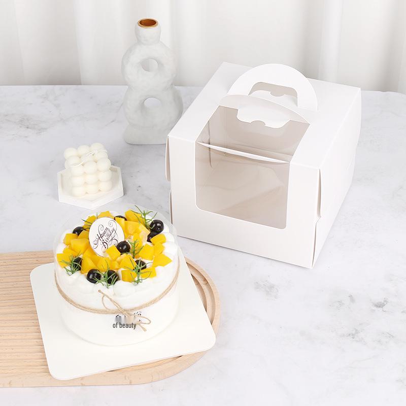 White Windowed Birthday Cake Box (3-8 inches) - Handheld Baking Packaging