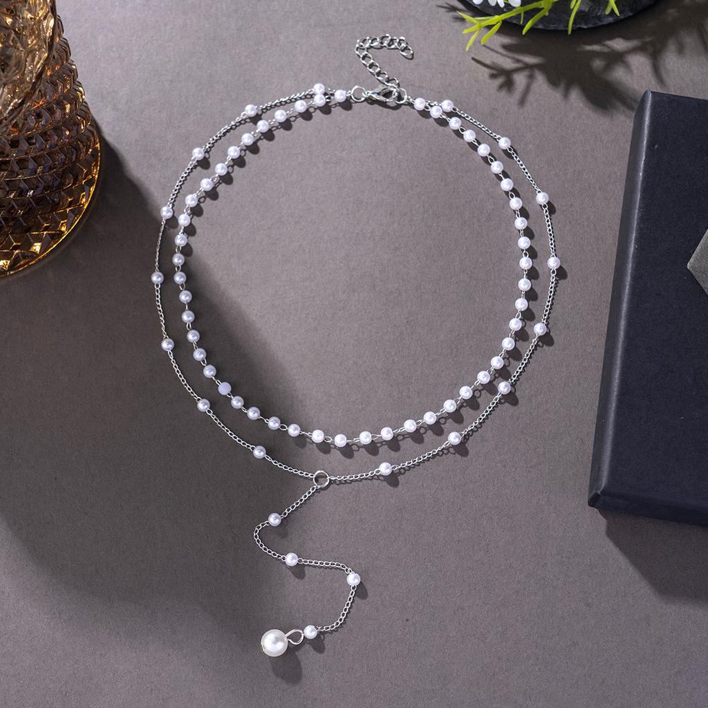 1 Piece Retro Elegant Double-Layer Fake Pearl Tassel Necklace, Versatile Accessory For Daily Parties, Commuting, And All Seasons