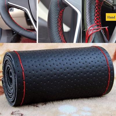 38cm Microfiber Car Steering Wheel Cover Soft Leather Braid On The Steering-Wheel with Needle Thread DIY Car Decoration