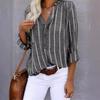 Damenhemd Frühling und Herbst Langarm Einfach Locker Lässig Bedruckte Gestreifte Hemden für Damen Stilvolle Elegante Büro Damenbluse