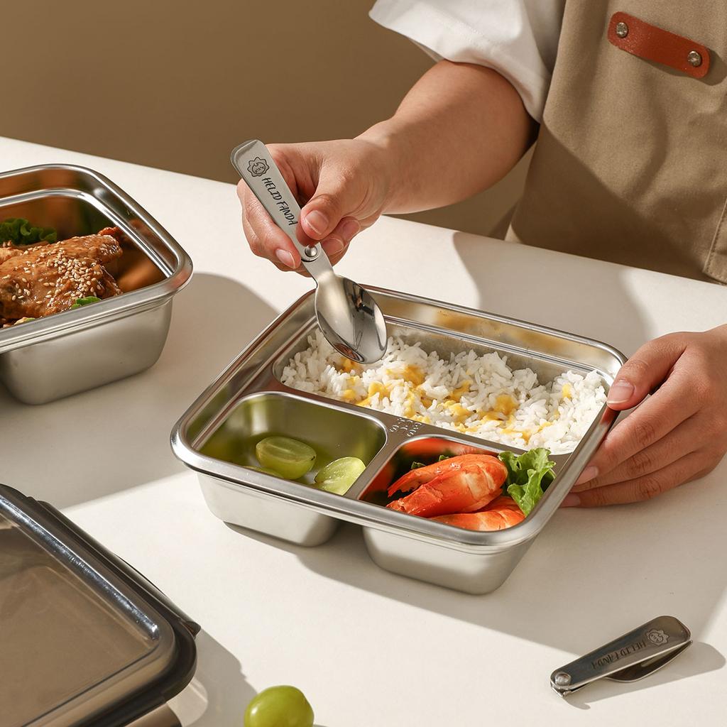 WORTHBUY 304 Stainless Steel Divided Bento Lunch Box Portable Leak-proof Food Container With Compartments For Students Kids