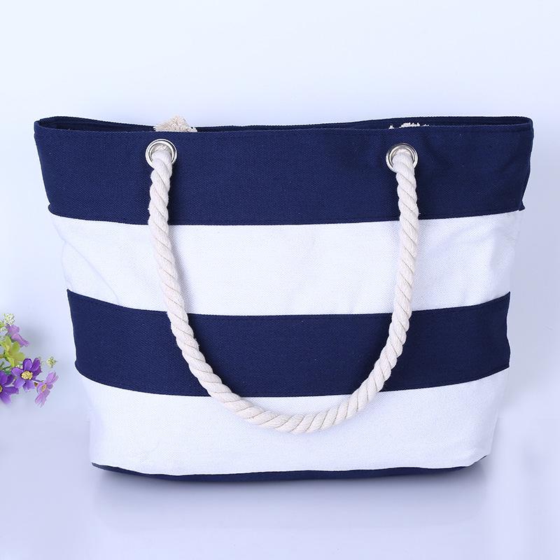 Borsa a Spalla in Corda di Canapa e Tela Super Minimalista Versatile - Ecologica, Design a Strisce da Spiaggia Patchwork