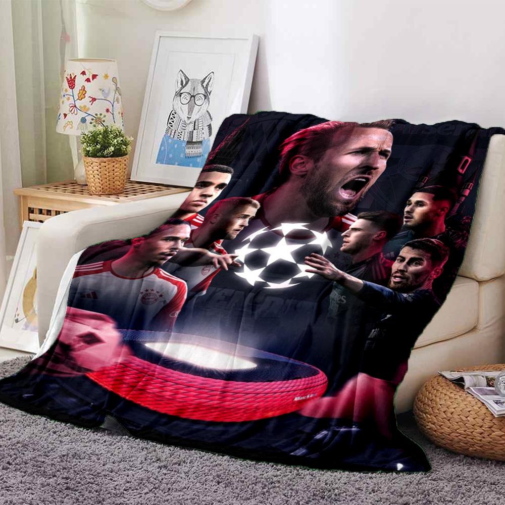 Football Team Star Player Collage Champions League Print Flannel Blanket Dark Background Soft Throw Blanket Soccer Fan Man Cave Decor