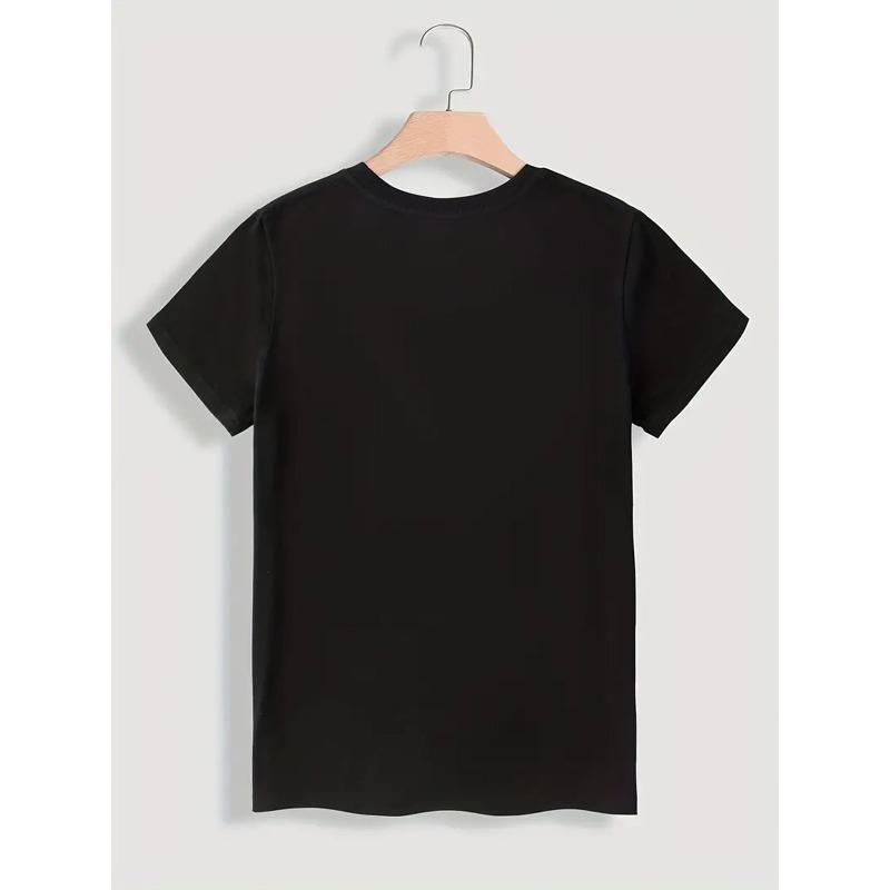 Spanish Letter Print Spring Summer Casual Round Neck Short Sleeve Sports T-Shirt Women's Top