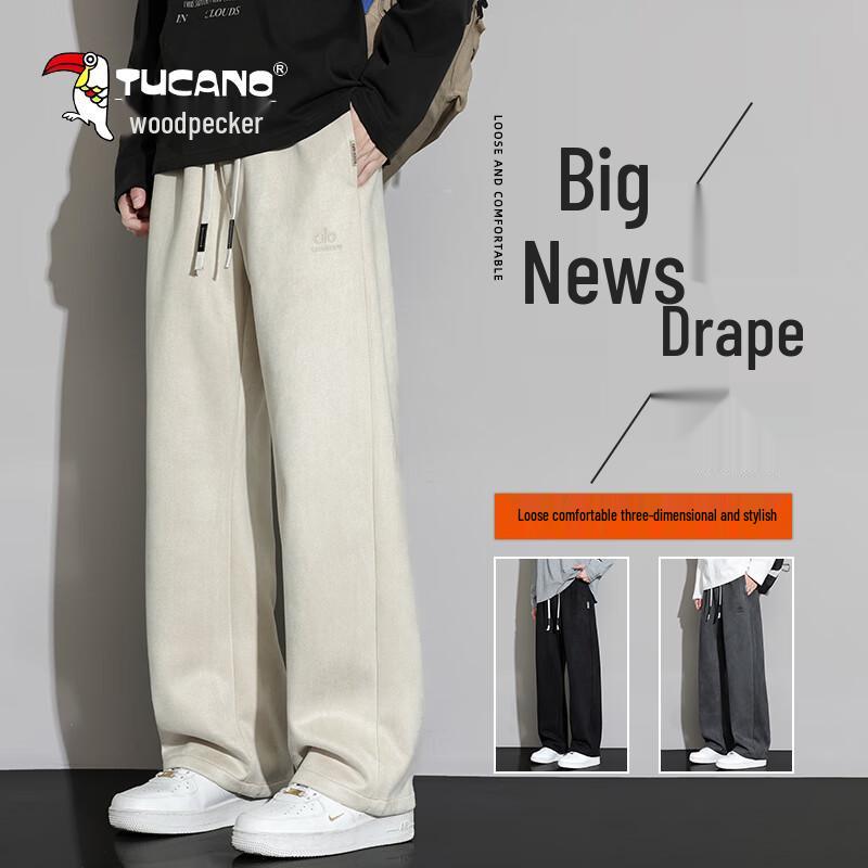 

TUCANO Men s Autumn/Winter Thickened Faux Suede Wide-Leg Sweatpants XL