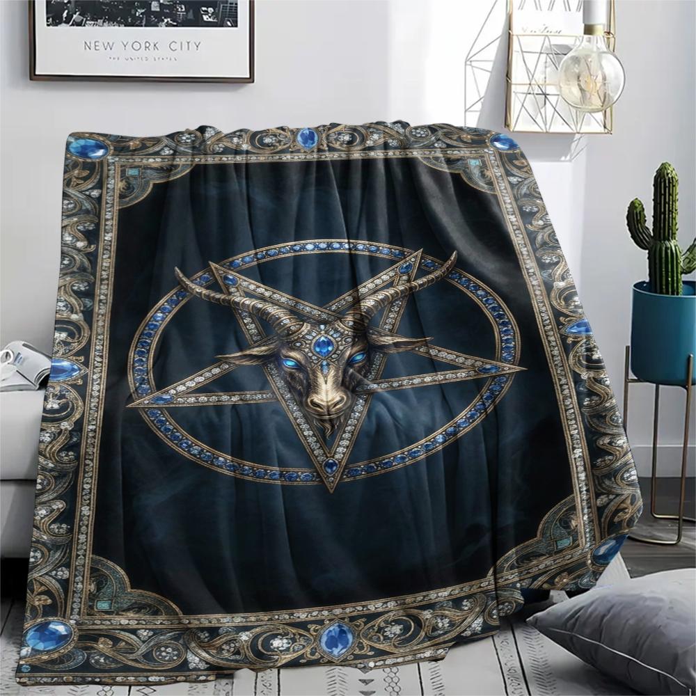1Pc Satan's Pentagram Print Flannel Blanket, High quality Comfortable for All Seasons, Home Decor, Warmth and Comfort, Perfect for Christmas Gifts137