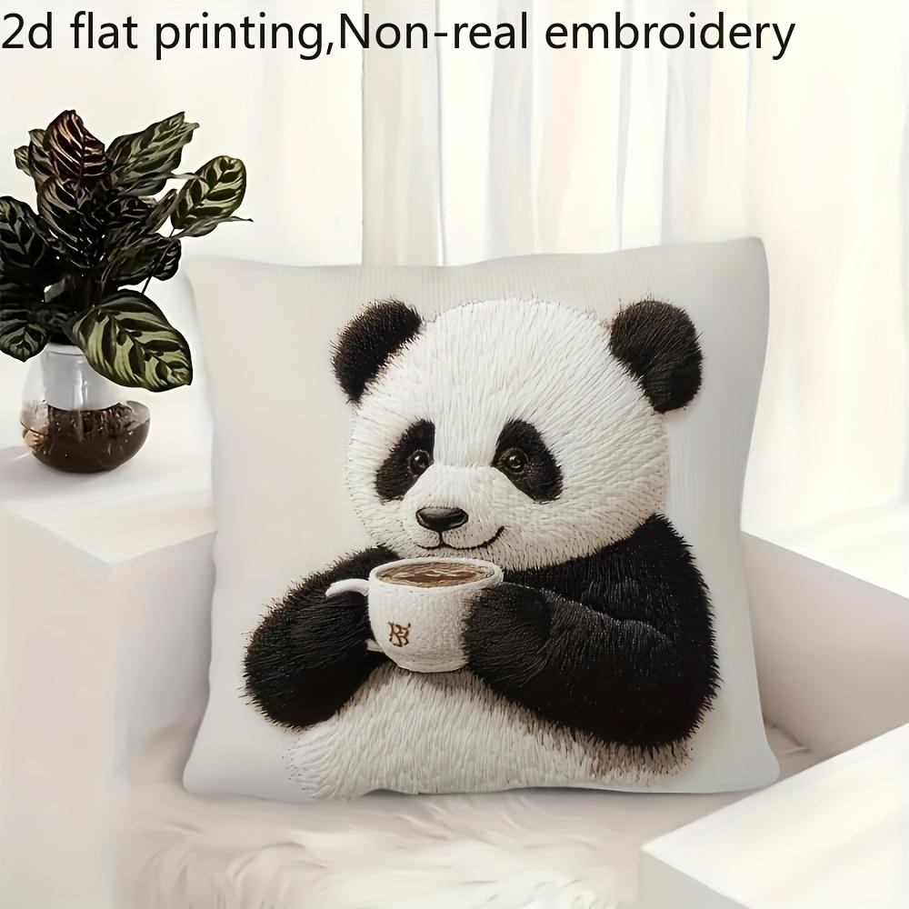 2D flach- Niedlicher Panda trinkt Kaffee Kissenbezug Weiche dekorative Kissenhülle für Zuhause Wohnzimmer Schlafzimmer Sofa