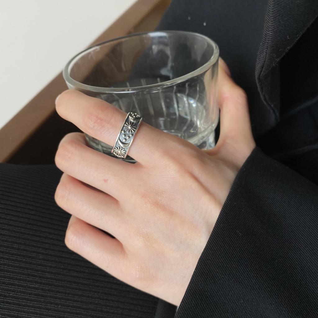 Vintage Sun Moon Stars Ring For Women Men Silver Color Punk Gothic Ring Unisex Accessories Handmade Designer Jewelry Lover Gift