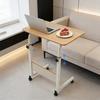 Height-Adjustable Mobile Laptop Desk – Rolling Computer Table with Lockable Wheels – White & Wood – 40 x 40 x 70-90 cm