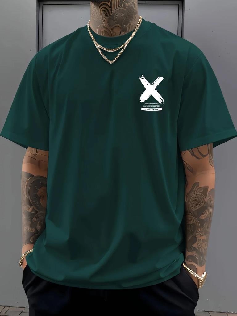 Men's casual short-sleeved T-shirt with Milan Italian pattern printed round-neck summer top breathable and comfortable fabric