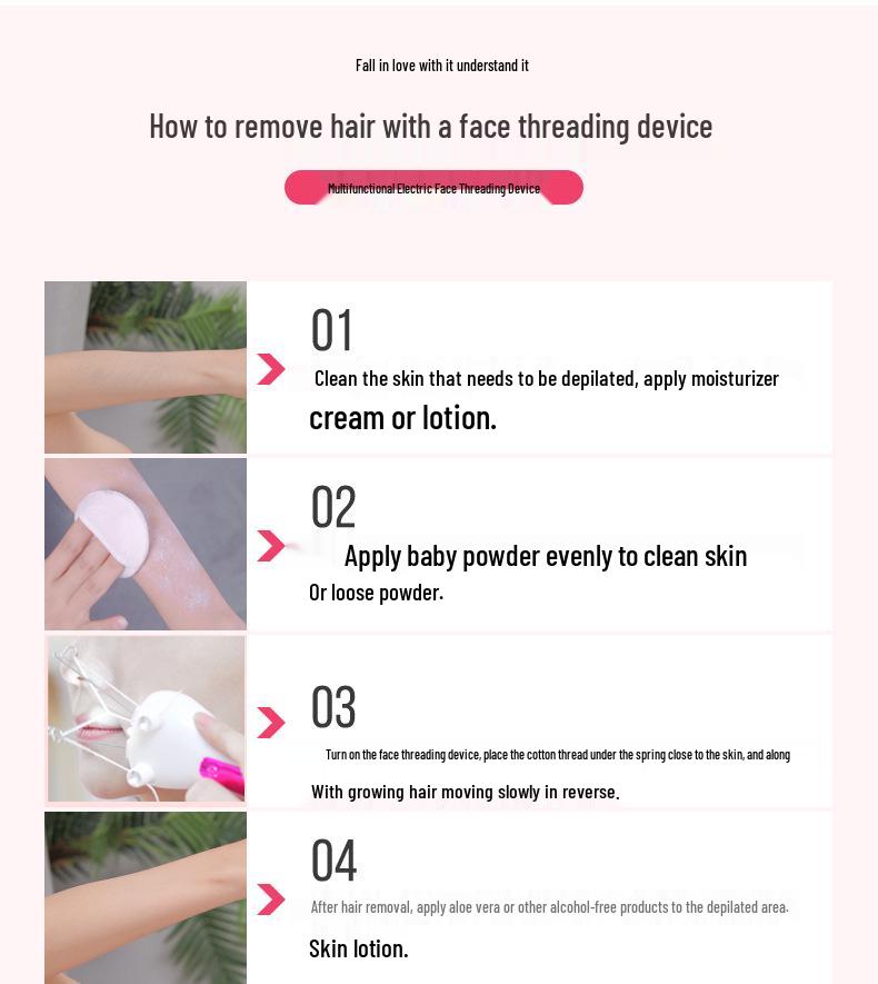 Rechargeable Facial Hair Removal Threading Device with Tweezers