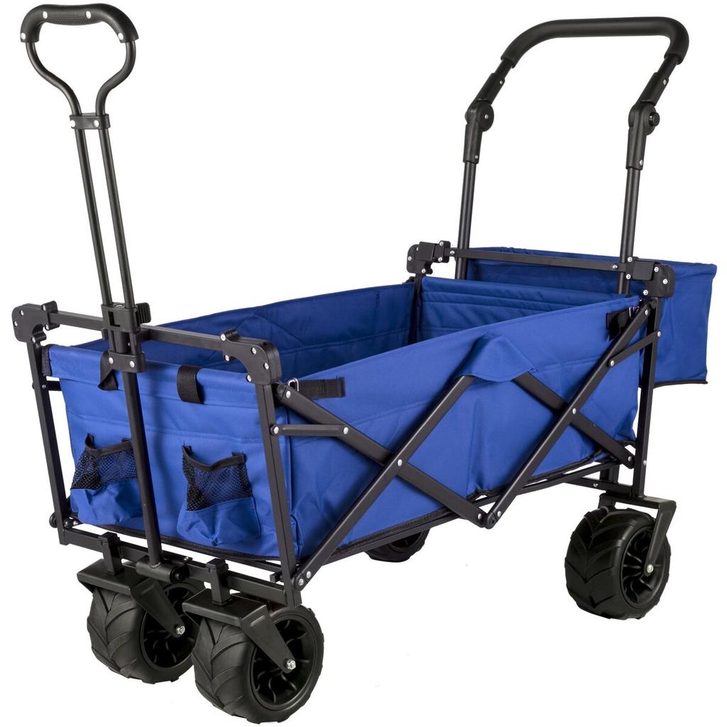 Collapsible Wagon Cart, Foldable Wagon Cart w/ Removable Canopy 600D Oxford Cloth, Collapsible Wagon Oversized Wheels Portable Folding Wagon