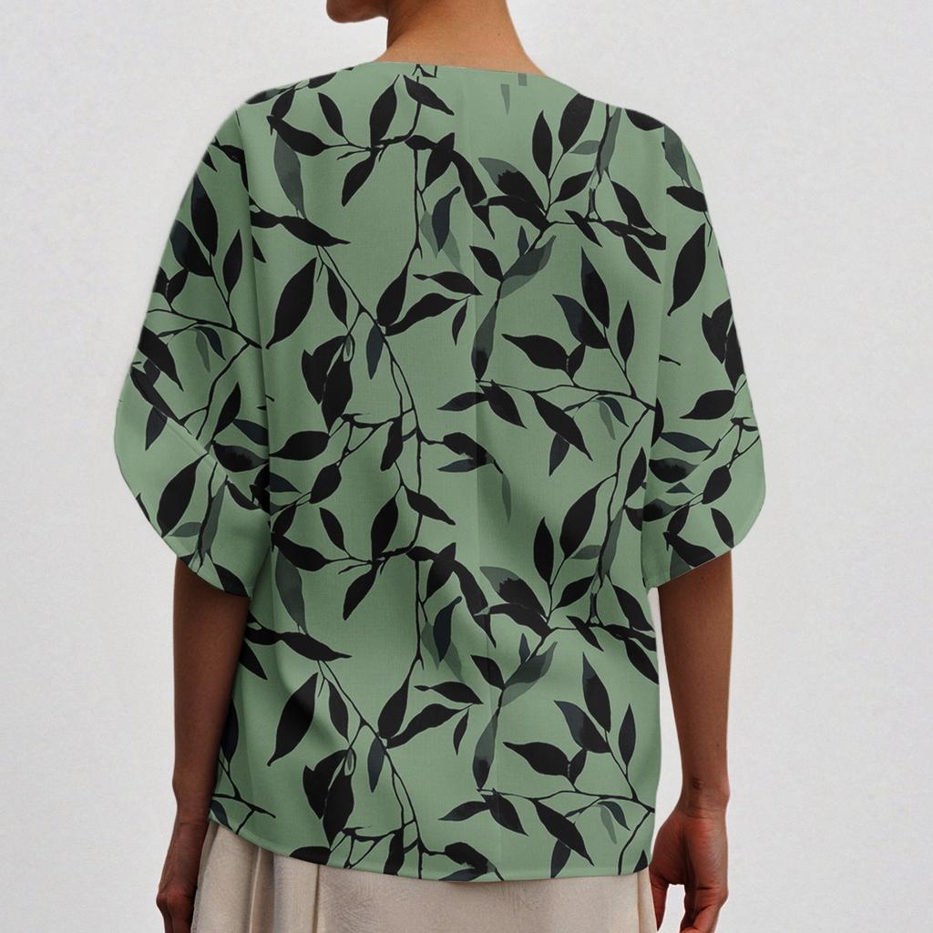 Women's Fashionable Casual Round Neck Printed Top Loose Top Printed Top Loose Top