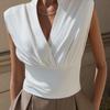 Europese en Amerikaanse nieuwe V-hals slank vallend effen satijnen kortemouwen shirt dames elegant forensentop
