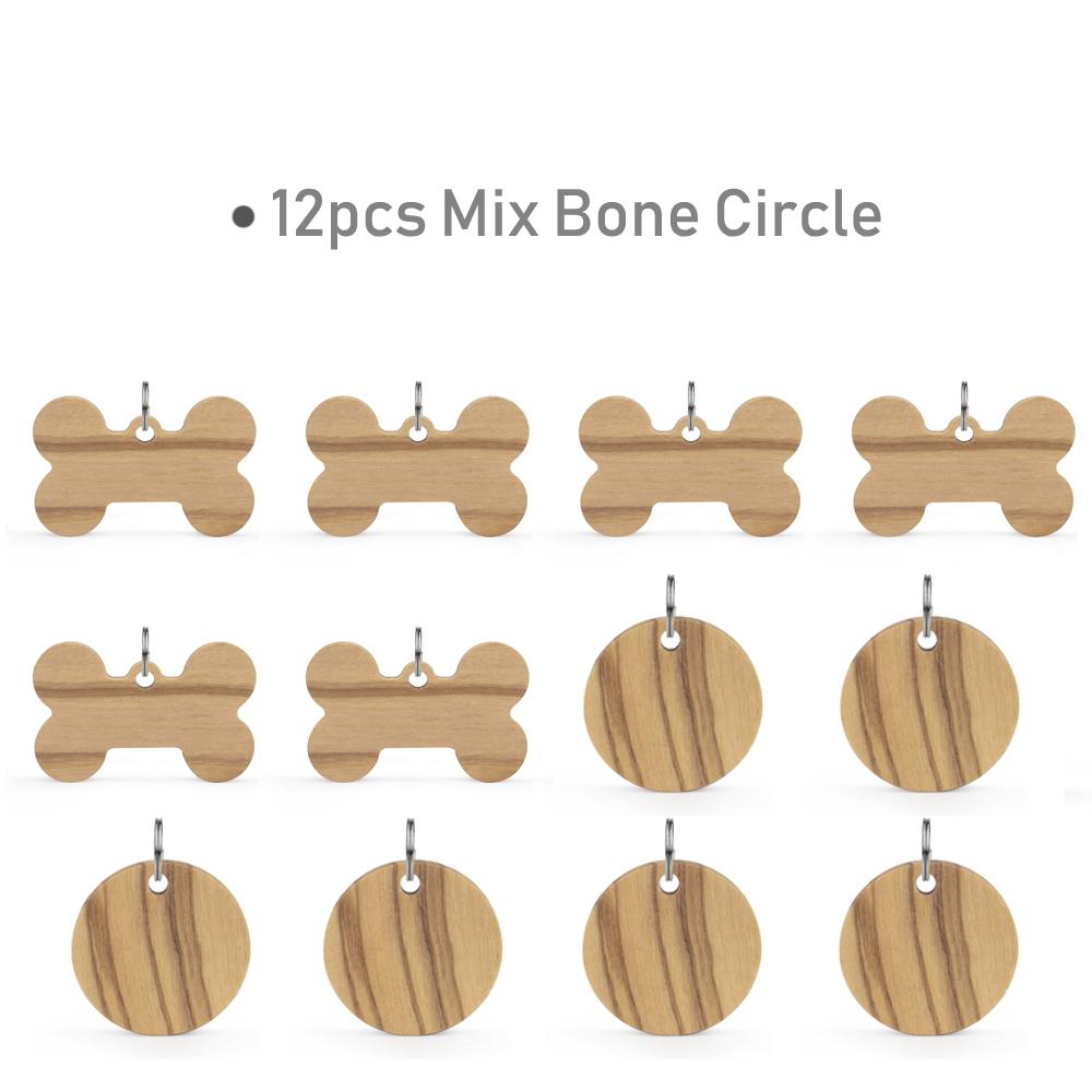 12pcs Wholesale Cat Collar Accessory Wood Dog Bone Puppy Blank Nameplate Round Tags For Dogs Keyrings