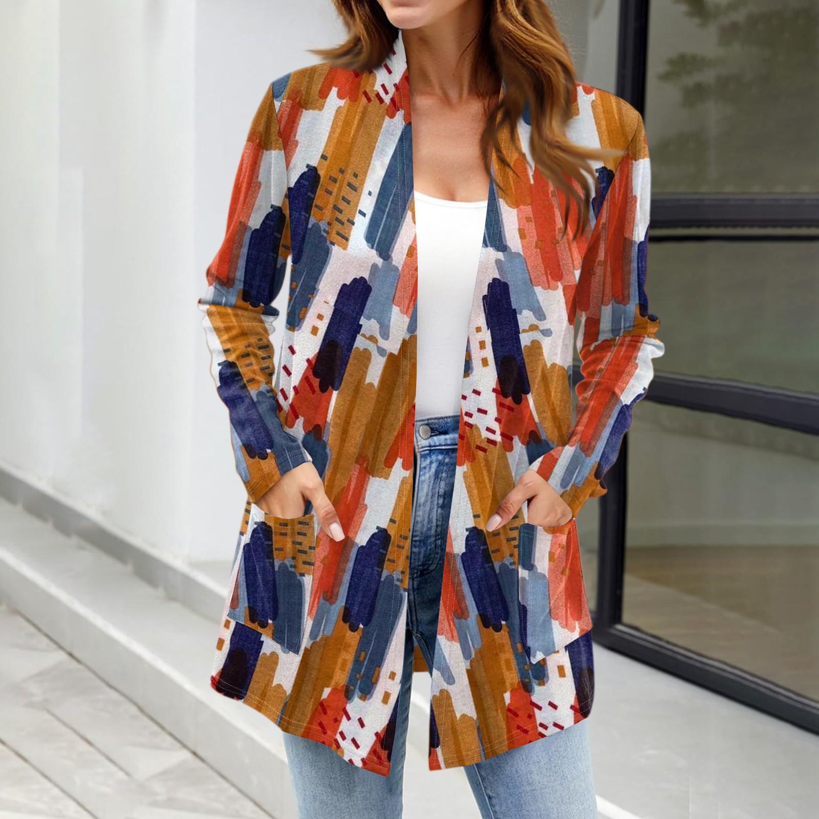 

Женские легкие кардиганы с открытой передней частью, с длинными рукавами, повседневные, свободные, тонкие кардиганы с карманами S